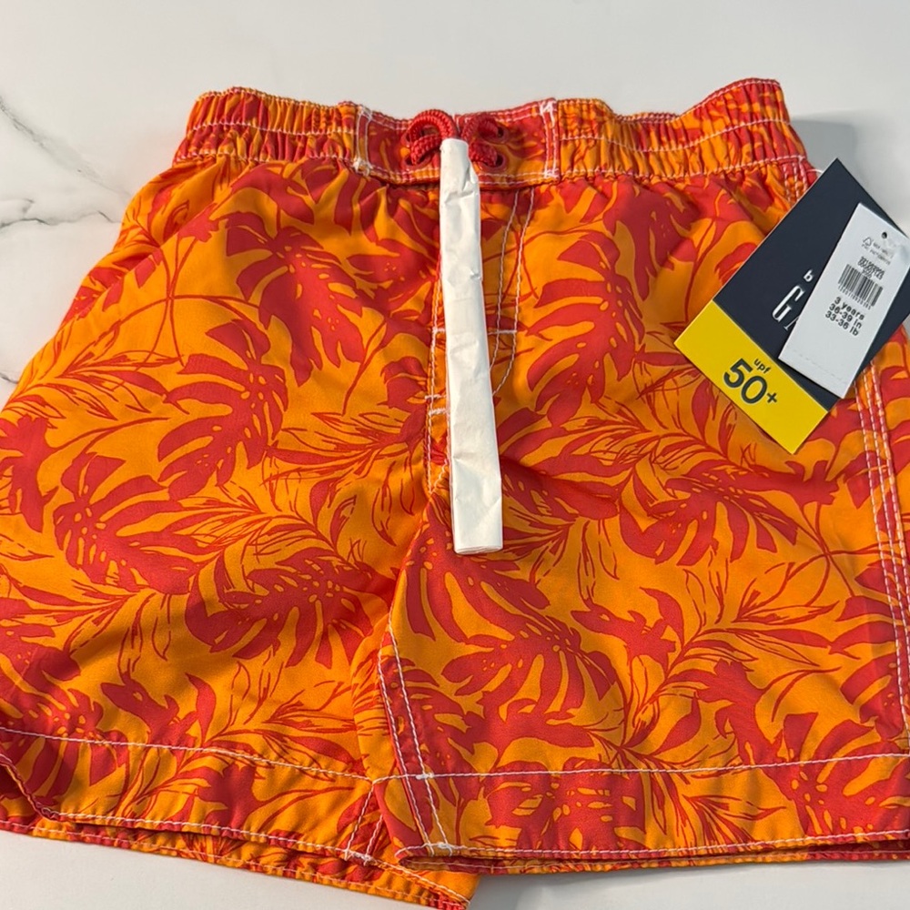 GAP Kids Swim Trunks - Orange and Red Leaf Print